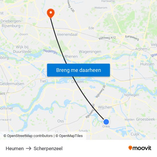 Heumen to Scherpenzeel map