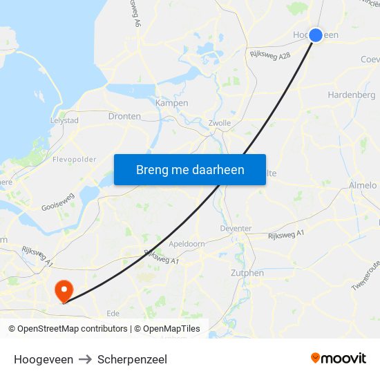 Hoogeveen to Scherpenzeel map