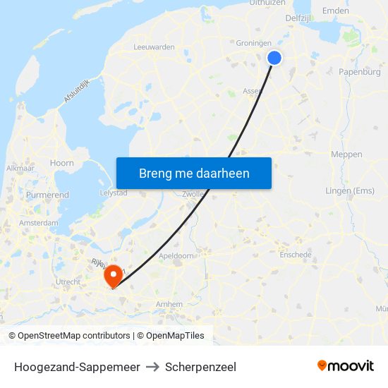 Hoogezand-Sappemeer to Scherpenzeel map