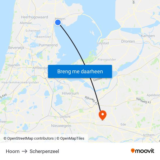 Hoorn to Scherpenzeel map