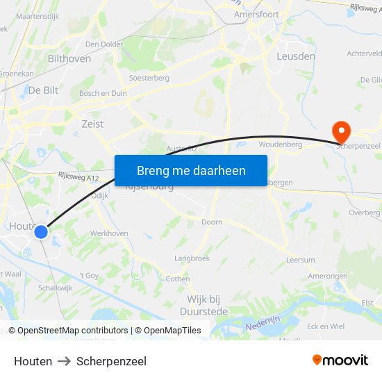 Houten to Scherpenzeel map