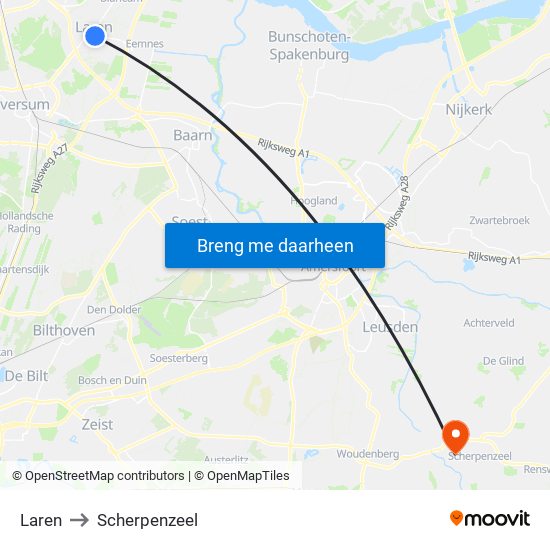 Laren to Scherpenzeel map