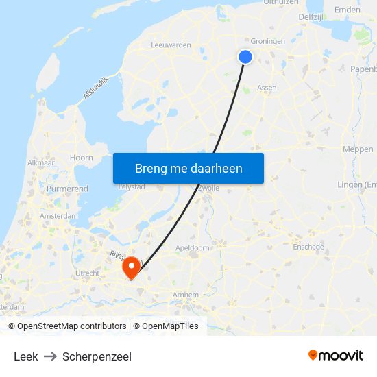 Leek to Scherpenzeel map