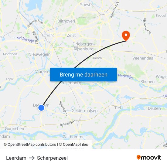 Leerdam to Scherpenzeel map