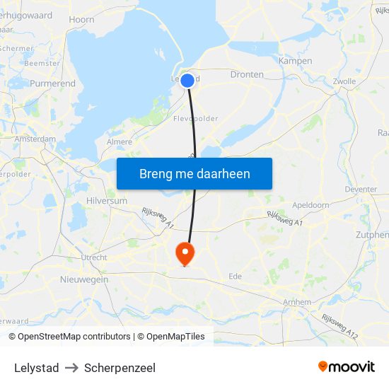 Lelystad to Scherpenzeel map