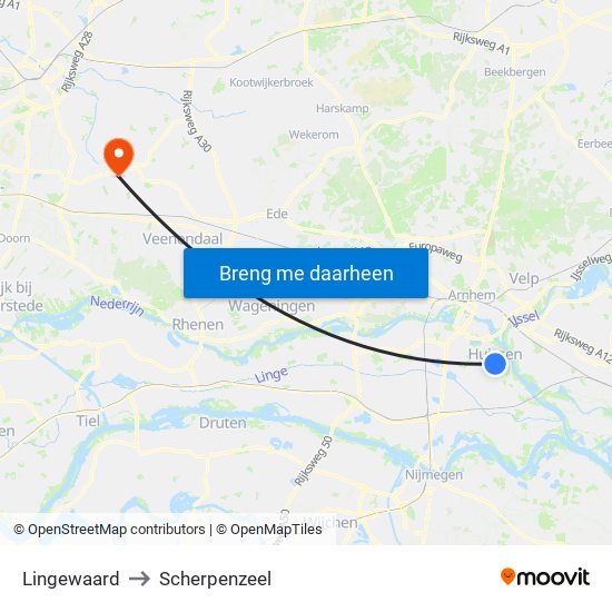 Lingewaard to Scherpenzeel map