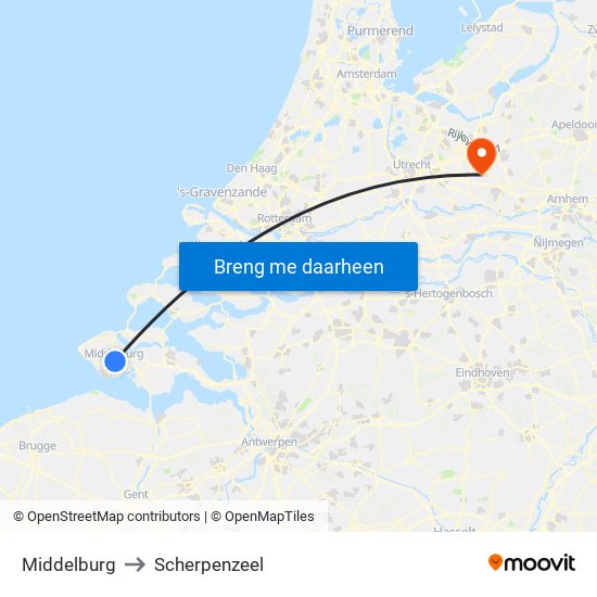 Middelburg to Scherpenzeel map