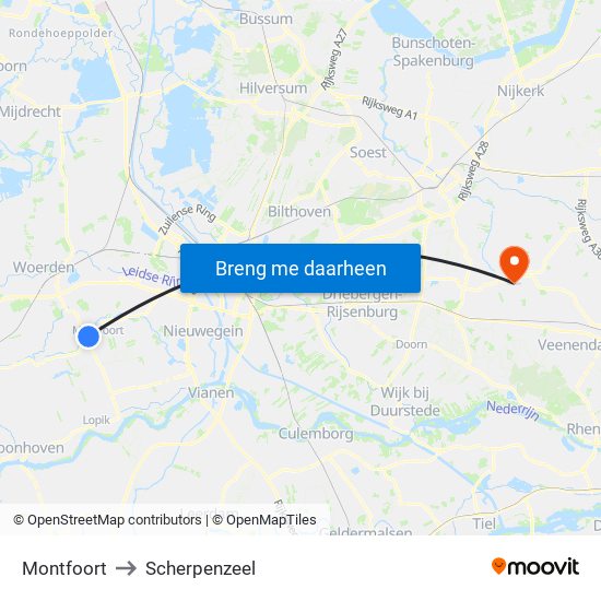 Montfoort to Scherpenzeel map