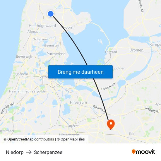 Niedorp to Scherpenzeel map