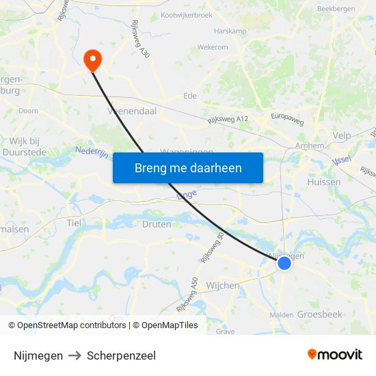 Nijmegen to Scherpenzeel map