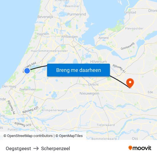 Oegstgeest to Scherpenzeel map