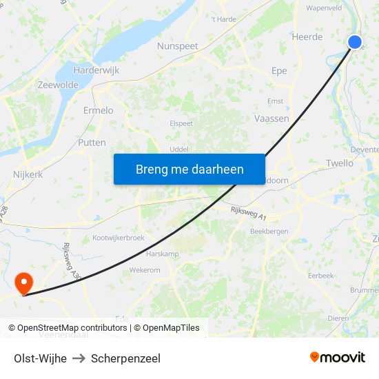 Olst-Wijhe to Scherpenzeel map