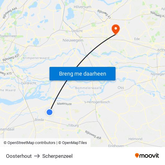 Oosterhout to Scherpenzeel map