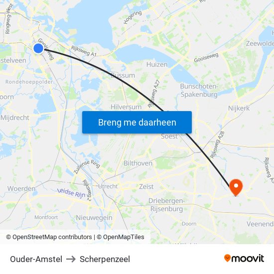 Ouder-Amstel to Scherpenzeel map