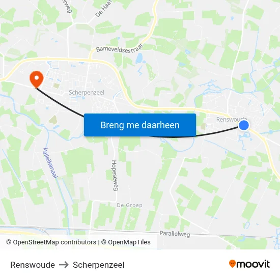 Renswoude to Scherpenzeel map