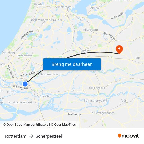 Rotterdam to Scherpenzeel map