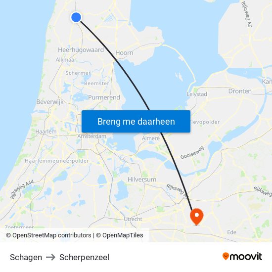 Schagen to Scherpenzeel map