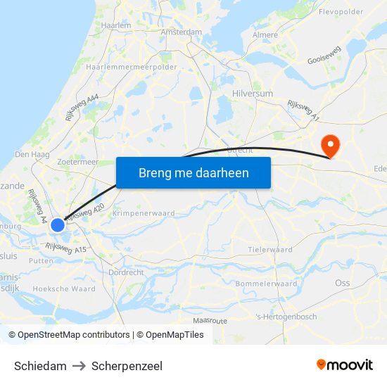 Schiedam to Scherpenzeel map