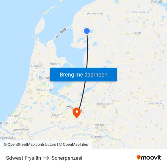 Sdwest Fryslân to Scherpenzeel map