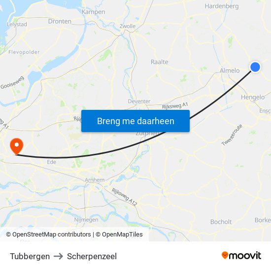 Tubbergen to Scherpenzeel map