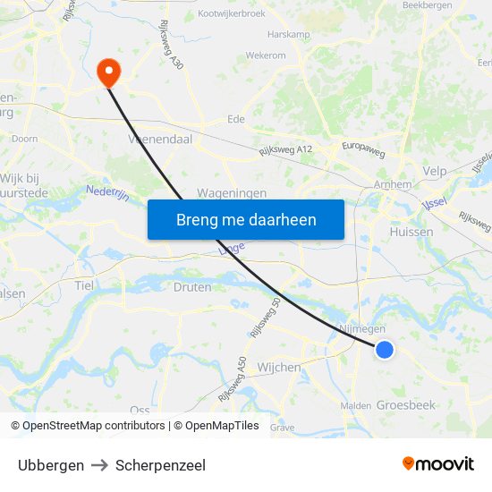 Ubbergen to Scherpenzeel map