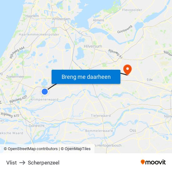 Vlist to Scherpenzeel map