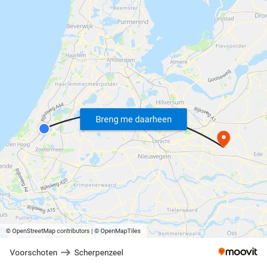 Voorschoten to Scherpenzeel map