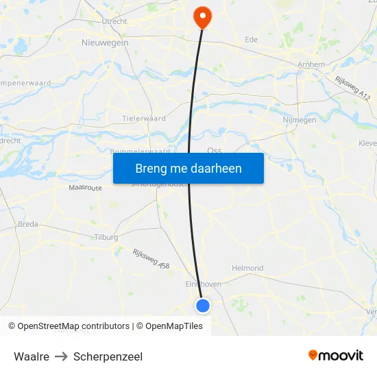 Waalre to Scherpenzeel map