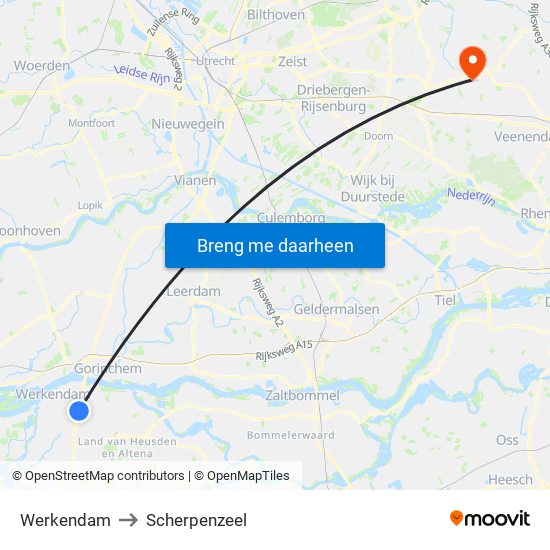 Werkendam to Scherpenzeel map