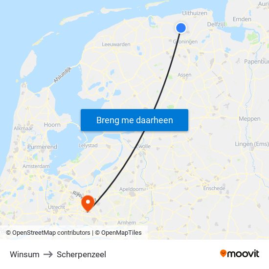 Winsum to Scherpenzeel map