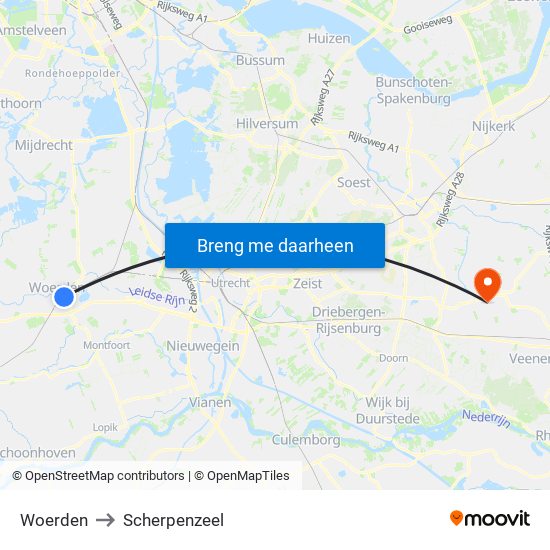 Woerden to Scherpenzeel map