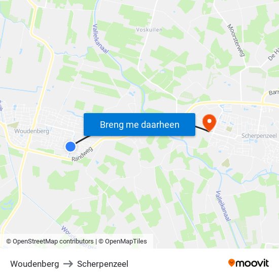 Woudenberg to Scherpenzeel map