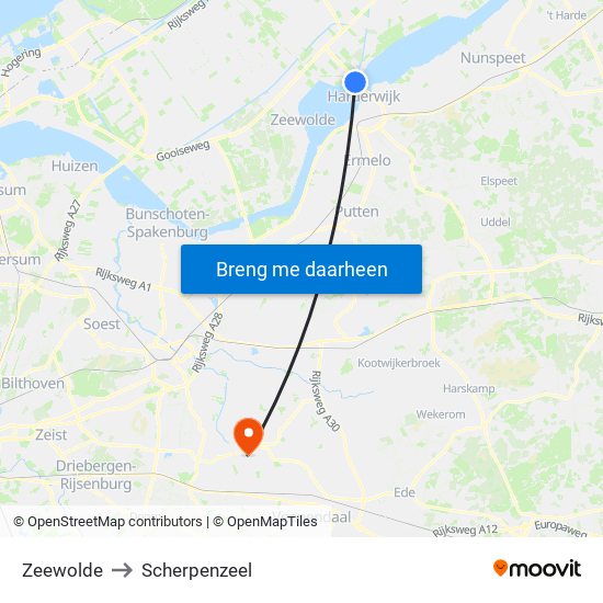 Zeewolde to Scherpenzeel map