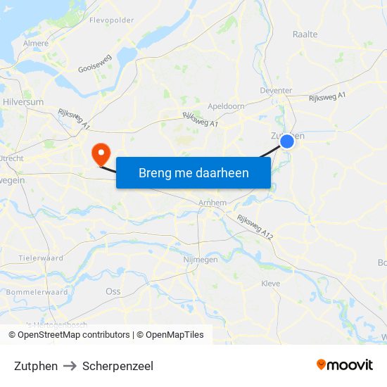 Zutphen to Scherpenzeel map