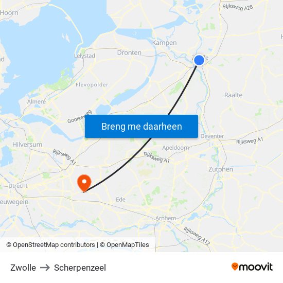 Zwolle to Scherpenzeel map