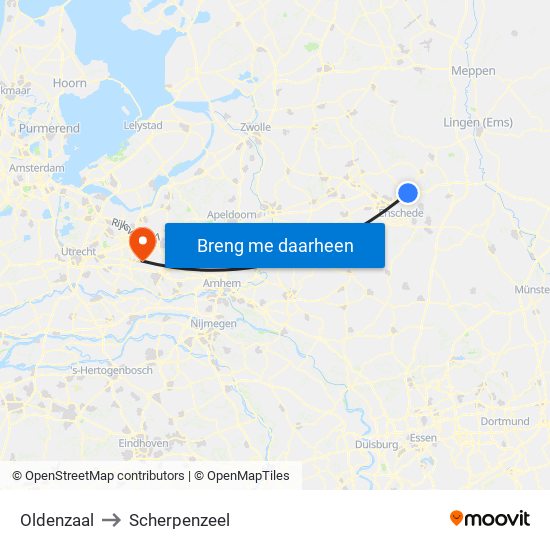 Oldenzaal to Scherpenzeel map