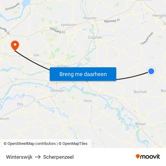 Winterswijk to Scherpenzeel map