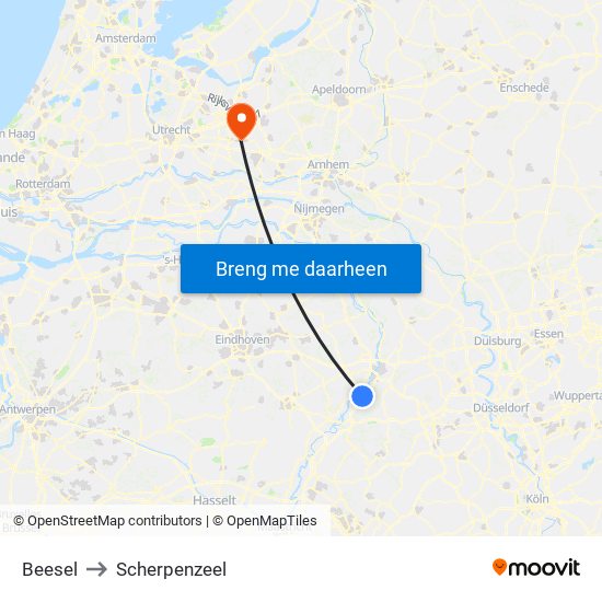 Beesel to Scherpenzeel map