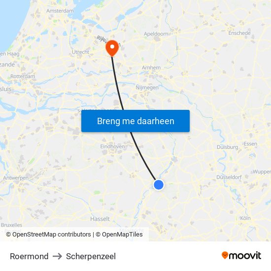 Roermond to Scherpenzeel map