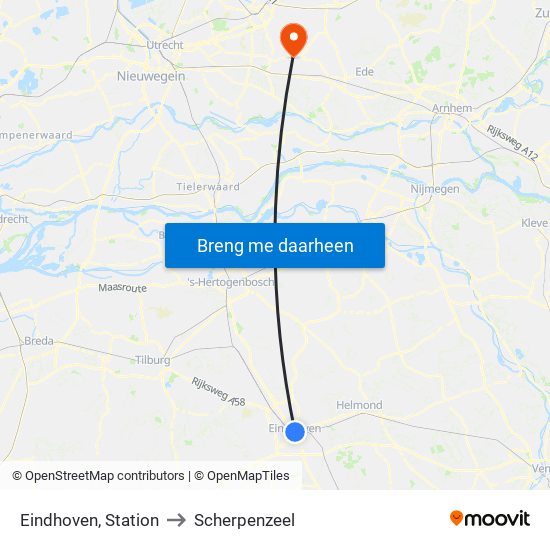 Eindhoven, Station to Scherpenzeel map