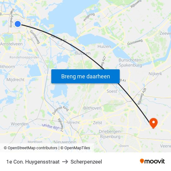 1e Con. Huygensstraat to Scherpenzeel map