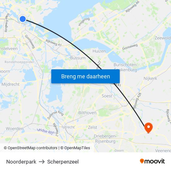 Noorderpark to Scherpenzeel map