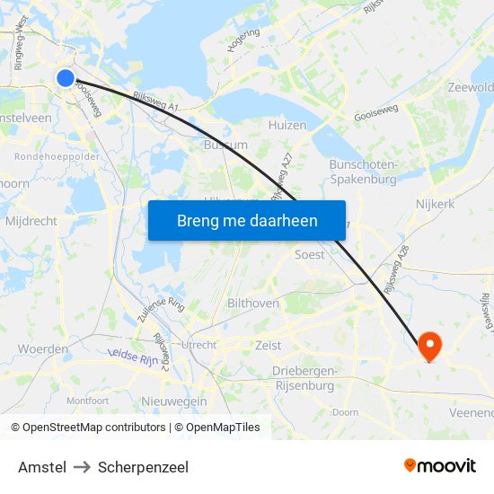 Amstel to Scherpenzeel map