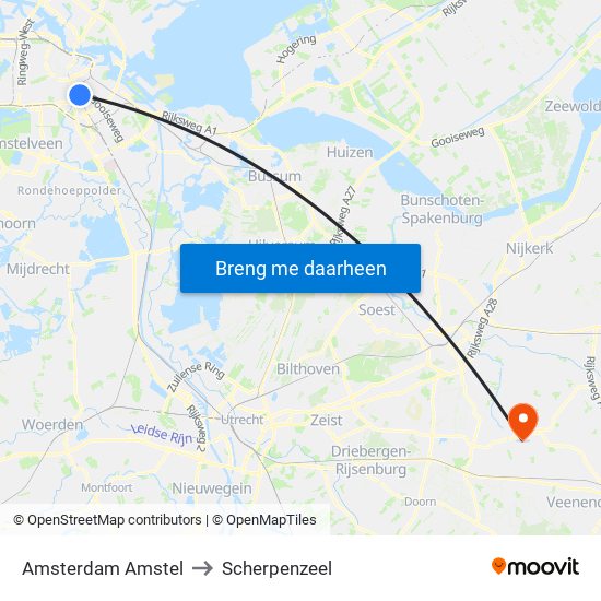 Amsterdam Amstel to Scherpenzeel map