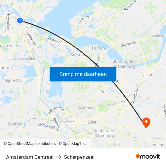 Amsterdam Centraal to Scherpenzeel map