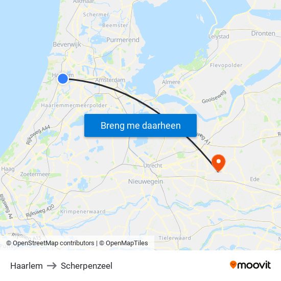 Haarlem to Scherpenzeel map