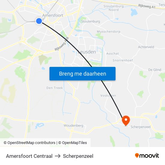 Amersfoort Centraal to Scherpenzeel map