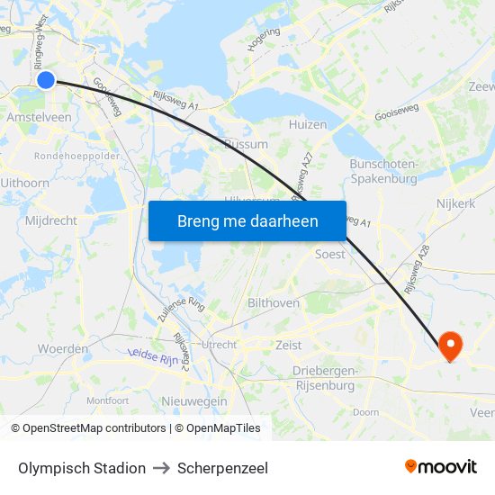 Olympisch Stadion to Scherpenzeel map