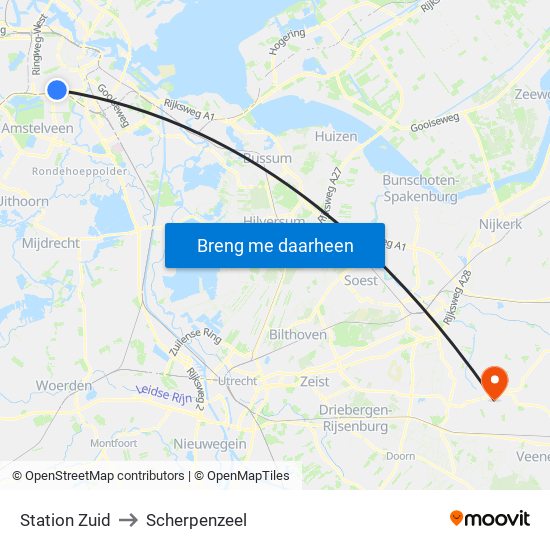 Station Zuid to Scherpenzeel map