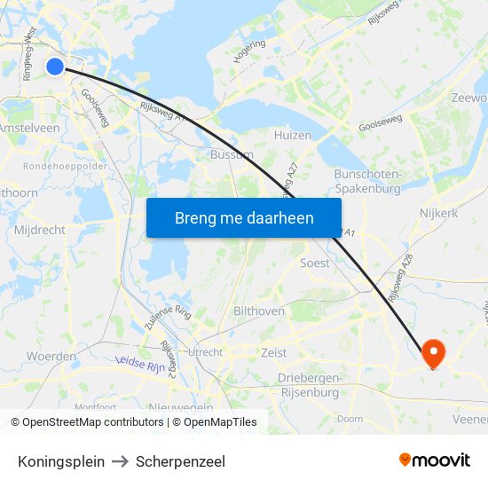 Koningsplein to Scherpenzeel map